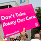 Pro-choice supporters hold up signs at a rally outside the Planned Parenthood Reproductive Health Services Center in St. Louis, Missouri held last May.